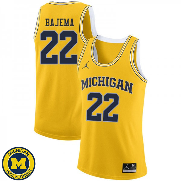 Men's University of Michigan #22 Cole Bajema Yellow Embroidery Basketball Jersey